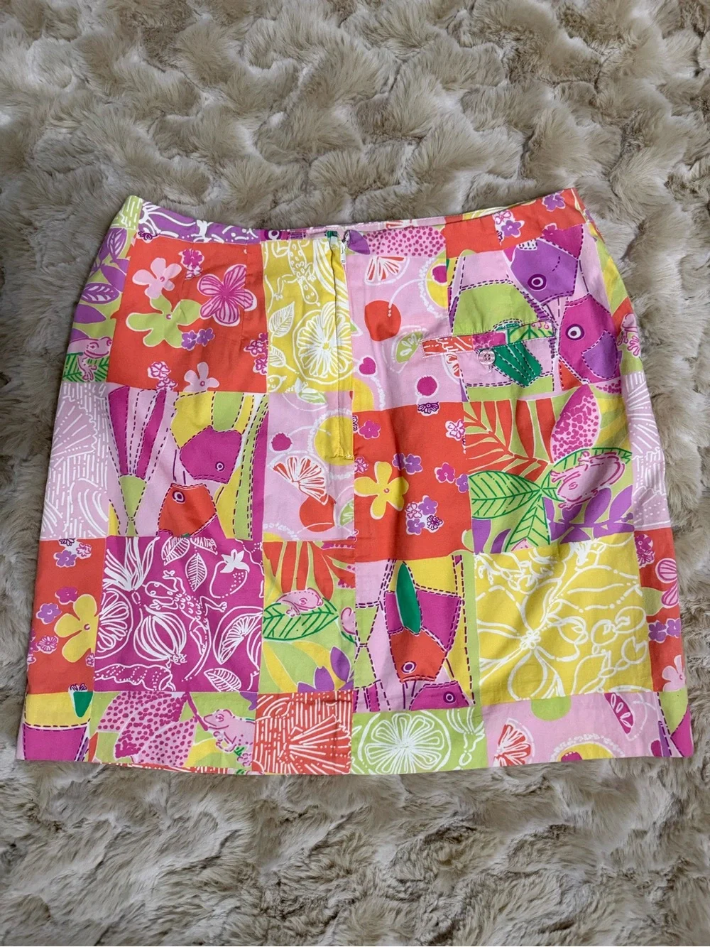Vintage Y2K Lilly Pulitzer Patchwork Tropical Vacation Cotton Mini Skirt